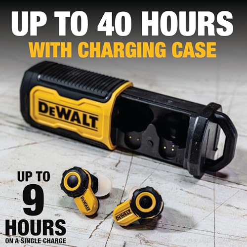 Image of DEWALT Heavy Duty Bluetooth Jobsite Pro X2 ANC True Wireless Earbuds, Active Noise Cancelling Work Earbuds, Turn Dial Controls, 10Hr Runtime (40+ w /Case), 4 EQ Modes, IP54