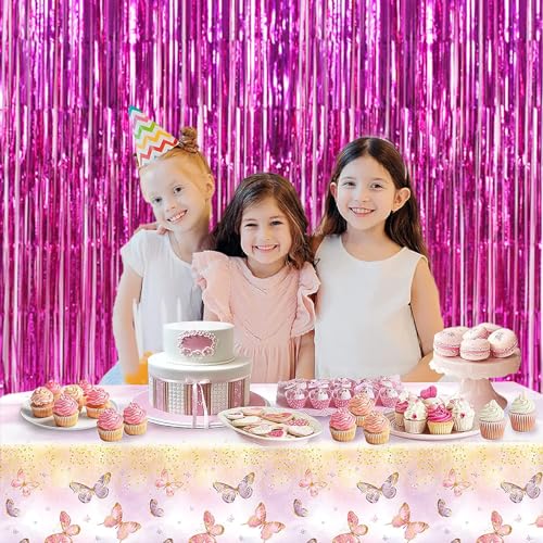 Image of TONIFUL 3-Pack Door Streamers, Metallic Photo Booth Backdrop with Foil Fringe Curtain for Birthday, Bridal Shower, Bachelorette Party Decor (9.9ft x 6.6ft, Pink)