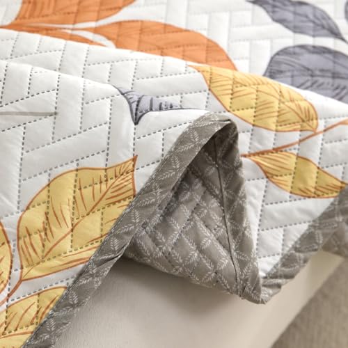 Image of HOKIPO 'HomeHues Series' Printed Quilted Sofa Cover Mat for 2 Seater Sofa, Multicolor Leaves (IN-807-D2*1)