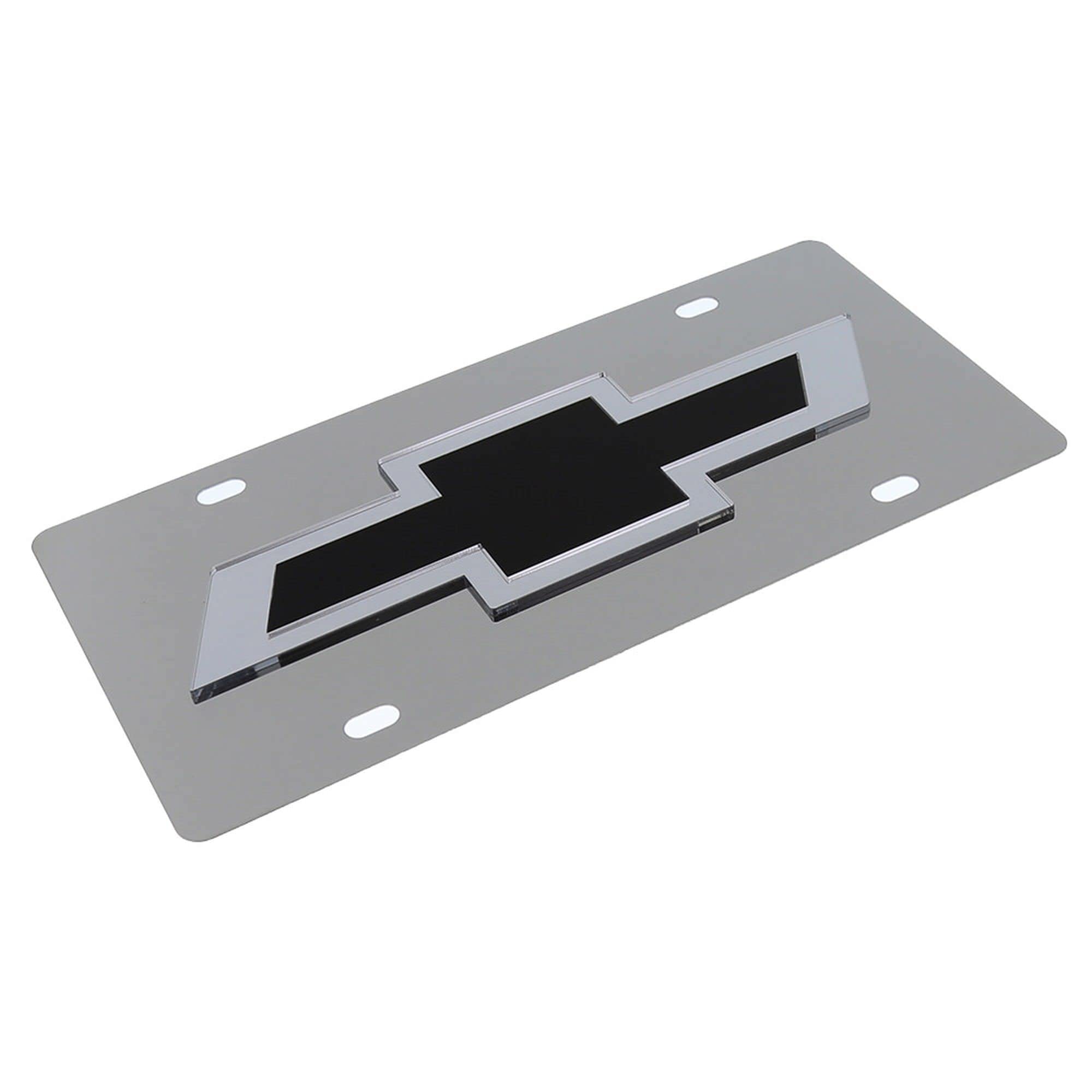 Eurosport Daytona, Inc. New Bowtie Logo License Plate for Chvey (Black On Chrome)