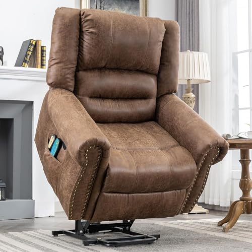 Sillón reclinable eléctrico marrón de ante miniatura 1