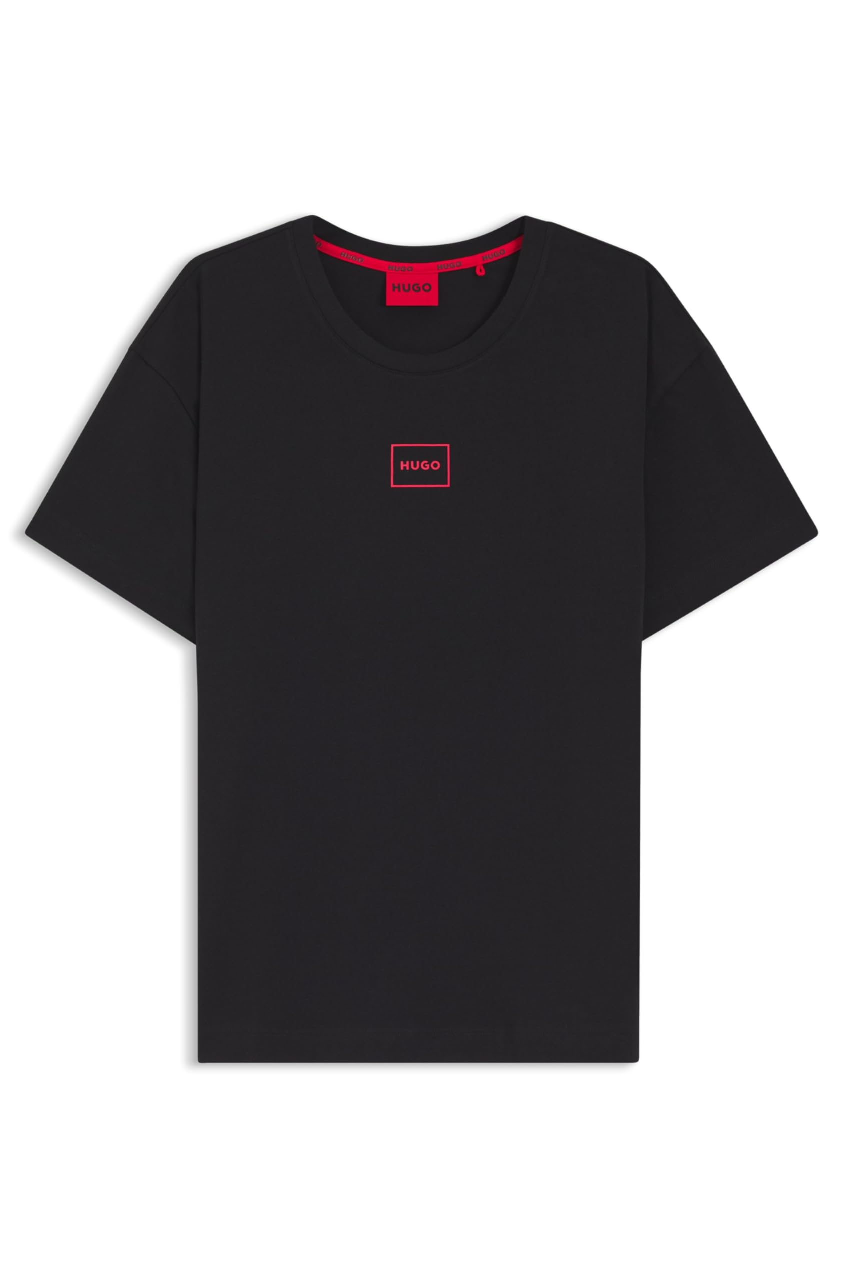 HUGO Mens Laze T-Shirt Logo-Print T-Shirt in Stretch Cotton Black