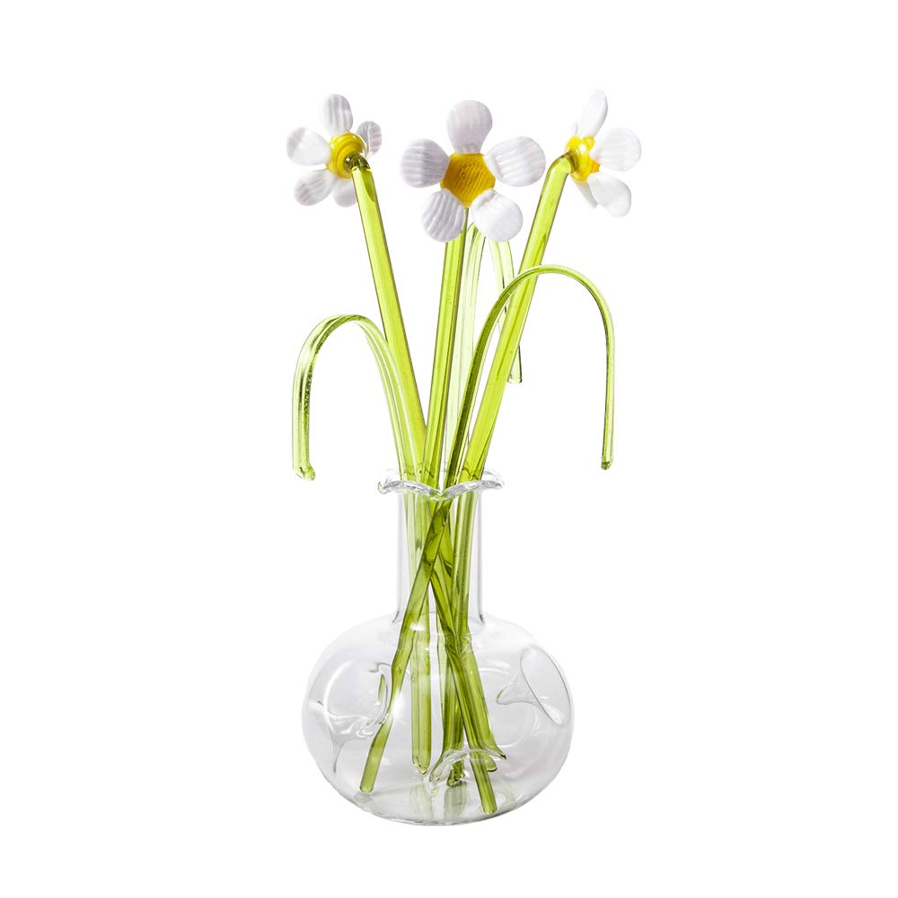 Parmy Daisy Artificial Flowers (Daffodils, Poppies, Etc) In A Glass Vase Ornament | A Beautiful Home Decor And Gift For Special Occasions Including Mother’s Day, Birthday And Christmas, Etc (Daisy)