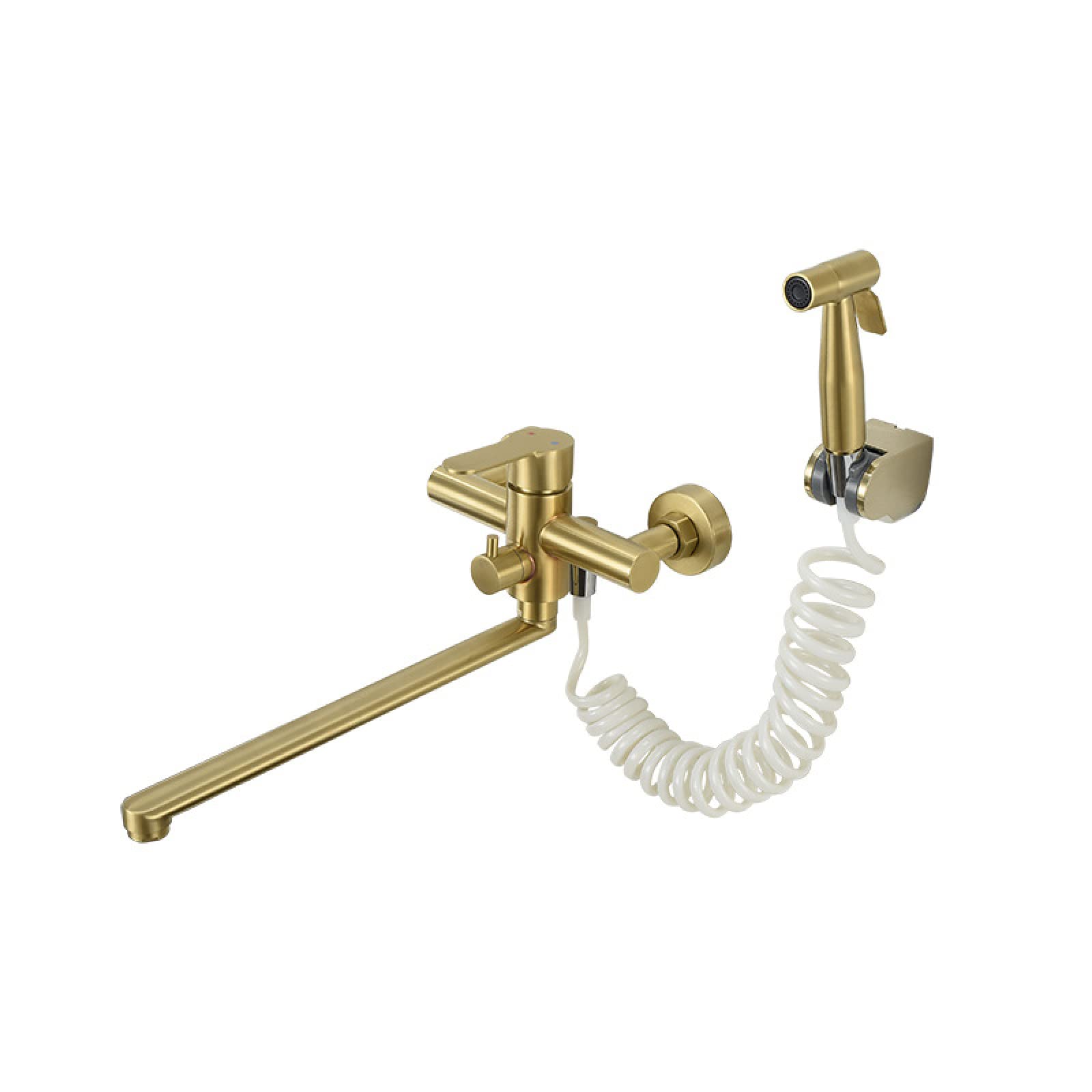 Grifo de fregadero de cocina de pared de acero inoxidable con pistola de agua