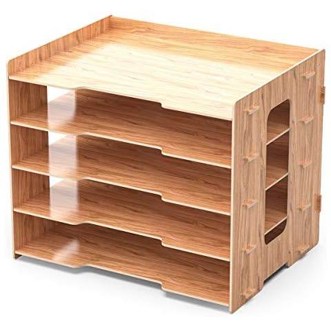 Lesfit Wooden Desk Organiser Tray, Office Tidy Storage, 5 Tiers Cover