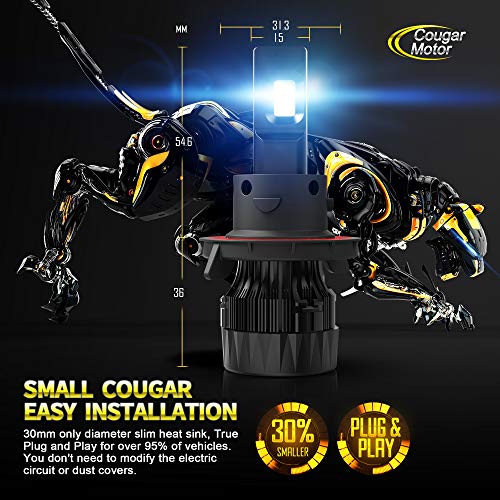 Cougar Motor H13 Led Headlight Bulb, 9008 Led Headlights 18000Lm 6500K Cool White All-In-One Conversion Kit - 30Mm Heatsink Base, 360°Adjustable Beam - Small Size, Pack Of 2 #TOP2