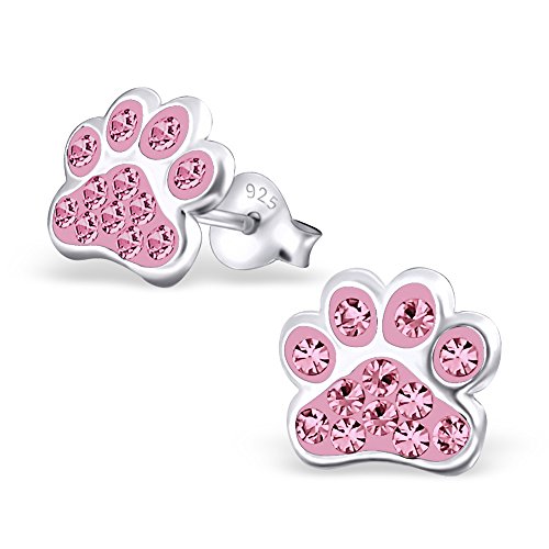 925 Sterling Silver Set of 2 Pairs Pink Paw Print & Pink CZ Heart Stud Earrings (Nickel Free)2
