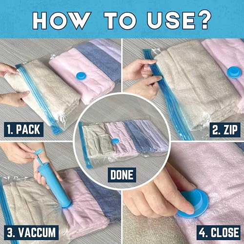 Image of VRPRIME 5Pc Vacuum Bags for Clothes with Pump | Travel & Smart Space Saver Strorage Vaccum Bag | Airtight, Reusable Compression Bags with Double-Zip Seal (Transparent) (5PC SET (PACK OF 1))