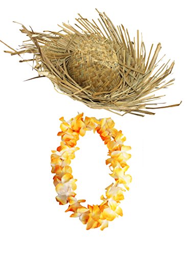 0207VP7YQTQ ILOVEFANCYDRESS Hawaiian Lei + Plage Scriba Bonnet Fancy Dress Ensemble coloré 45,7 cm Lei Hula Beachcomber Chapeau d'été Hawaii Fleur Lei Guirlande Accessoire pour Homme