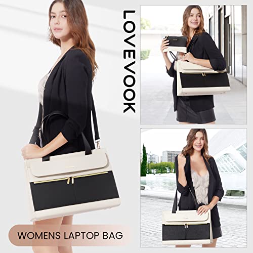 Image of LOVEVOOK Laptop Tote for Women - 15.6 Inch Professional Leather Computer Briefcase - Waterproof Shoulder Bag - Large Capacity Business & Office Bag