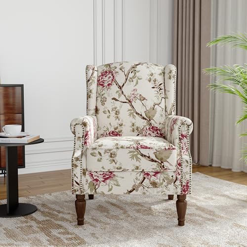 Sillón Floral Retráctil Beige con Patas de Madera miniatura 3