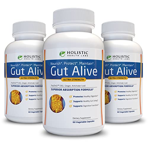 Image of Gut Alive - All Natural Support to Fight IBS, Heartburn, Acid Indigestion, Acid Reflux, Bloating & Gas. Unique Formulation (60 Count (Pack of 3))