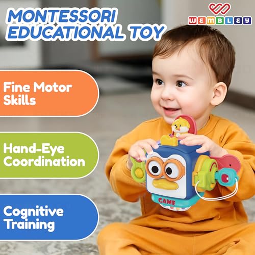 Image of Wembley Montessori Toys for 1+ Year Old Boy Birthday Gift | 6 in 1 Activity Cube Baby Toys Busy Board for Toddlers 1-3 | Fine Motor Skill Development Interactive Sensory Educational Flight Travel Toy
