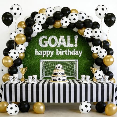 Image of Soccer Balloons Black Golden, 70pcs Soccer Balloons for World Cup decorations Birthday