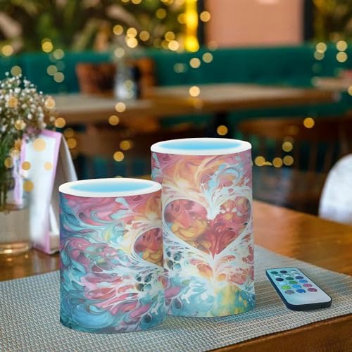 Image of ALAZA Color Hearts Flickering Flameless Candles Battery Operated with Remote Timer,Tea Light Candles LED Pillar Votive Candles Set of 2 for Outdoor Indoor Decorations