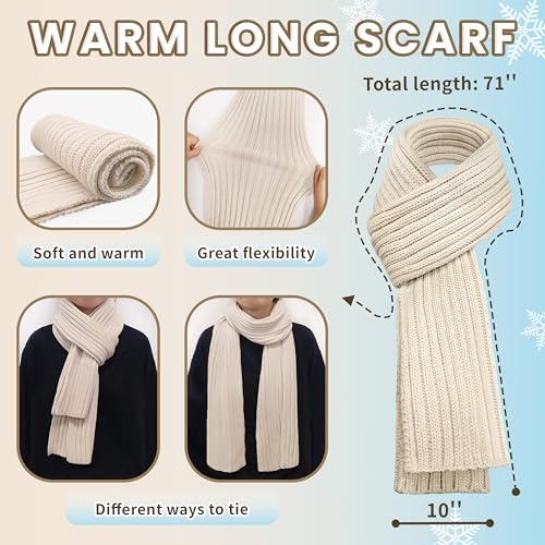 Winter Warm Hat Scarf Glove Set for Women,Fleece Lined Winter Beanie 3 in 1 - Beige Thermal Women Beanie with Pom, Thicken Widen Long Knit Scarf,Touchscreen Non-Slip Gloves3
