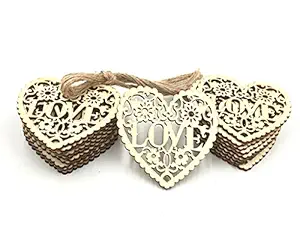 Kinteshun Decorative Wood Slices Hollow Cutting Wood Embellishment Cutout Veneers for DIY crafting or Wedding Table Decoration(20pcs,Love Peach Heart Shape)