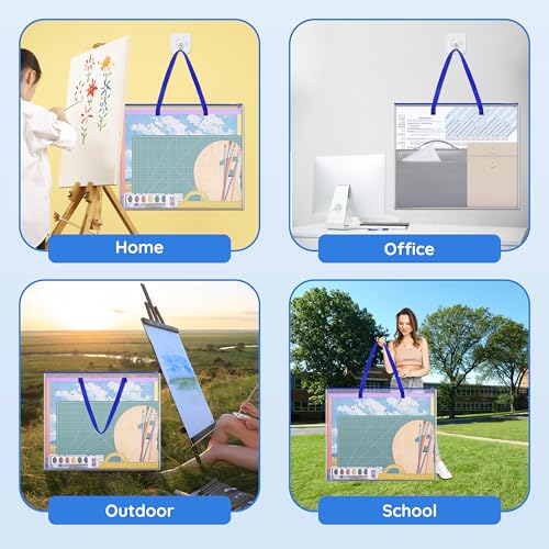 Image of ZKOO Poster Storage Bag, 26 inch x 20 inch Art Portfolio Bag, Bulletin Board Holder Art Portfolio Container for Artwork, Artwork Storage Case for Poster, Bulletin Board, Scrapbook, Teaching Materials (Blue)