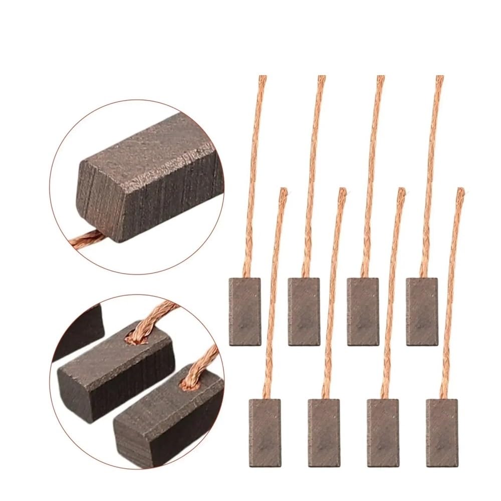 Części mechaniczne generatora ogólnego przeznaczenia, 8 sztuk/opakowanie, 5 x 5 x 10 mm miedziane szczotki węglowe, odpowiednie do szlifierek kątowych, młotków i narzędzi obrotowych