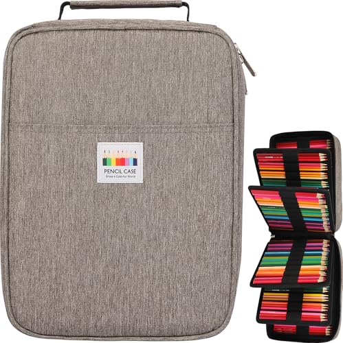 Image of 274 Slot Colored Pencil Case Pen Bag with Zipper for Artist Storage Organizer for Watercolor Pencil Gel Pen Marker Highlighter Large Capacity Handy Pencil Holder(Gray)