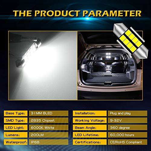 image for KATUR DE3175 DE3021 Festoon C5W Led Bulbs 31mm White Light Super Brigh