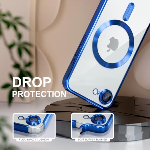 Image of Misea Magnetic for iPhone 17e / 16e Case Compatible with MagSafe | [Never Yellowing] [Military Drop Protection] Full Camera Lens Protector Plating Soft Clear Phone Case for Women, Deep Blue