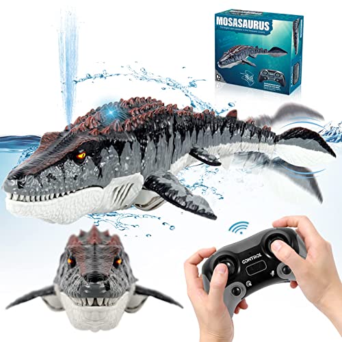 fromeasy Mosasaurus Dinosaur Toys Upgrade Remote Control Water Toy Pool Toys for Kids Ages 4-8 RC Dino with Light and Spray Water for Swimming Bath Lake Ocean Christmas Birthday Gift