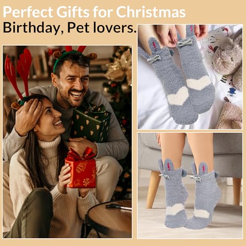 Image of Violet Mist Women Funny Fuzzy Bunny Socks Cute Rabbit Fluffy Non-slip Grip Socks Warm Slipper Sock Easter Gifts Girls