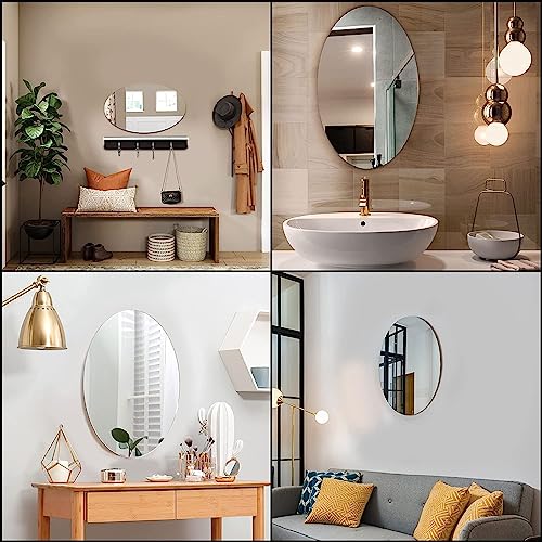 Image of Sweetcrispy Oval Shape Adhesive Mirror Sticker for Wall On Tiles Bathroom, Bedroom Living Room Basin Mirror,Bathroom Wall Mirror Stickers Unbreakable Plastic Wall Mirror (20 * 30 CM) (Silver)