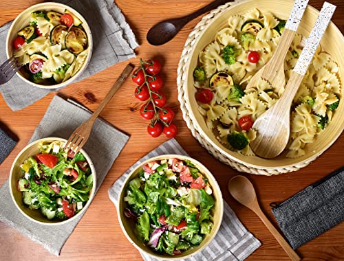 Jungle Culture® Large Bamboo Salad Bowl • Eco Friendly Wooden Serving Bowls • Handmade Fruit Bowl with White Terrazzo Pattern • Wood Bread Basket - Image 7