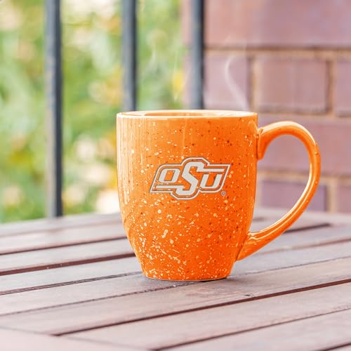 Image of Rico Industries NCAA Oklahoma State Cowboys Orange Personalized 16 oz Team Color Laser Engraved Speckled Ceramic Coffee Mug