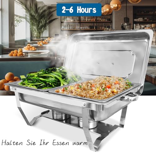 Jacgood Chafing Dish Edelstahl Buffet-Set Warmhaltebehälter Speisenwärmer Wärmebehälter Rechaud für Catering, Buffet und Party (4 Set 1x2 GN-Behälter) – Bild 5