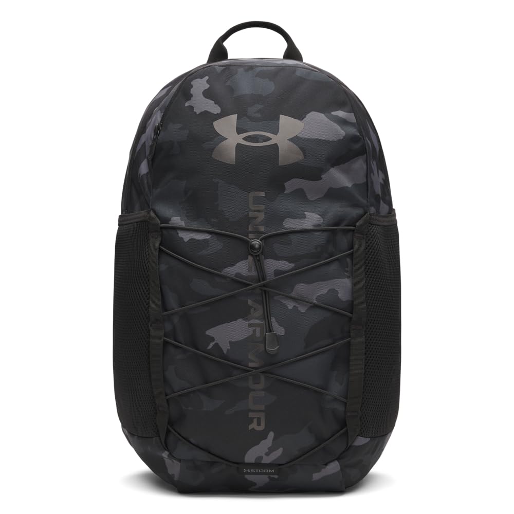 Under Armour Unisex Hustle Sport 6.0 Backpack, Zaino palestra idrorepellente per sport e atletica, Zaino sportivo con resistente fondo rivestito,Black/Black/Metallic Black,OSFM