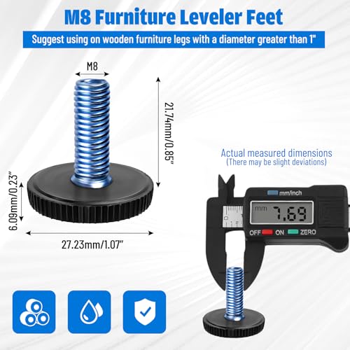 25 PCS M8 Thread Furniture Feet Levelers, Adjustable Furniture Levelers Screw in Threaded,Threaded Leveling Feet Glides for Table, Chair, Furniture Legs - Thumbnail 2