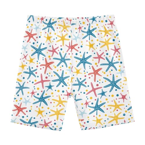 Colorful Starfish Dot Pattern Girls Shorts Elastic Waist Sports Shorts Girls Leggings Pants for 4-10 Years