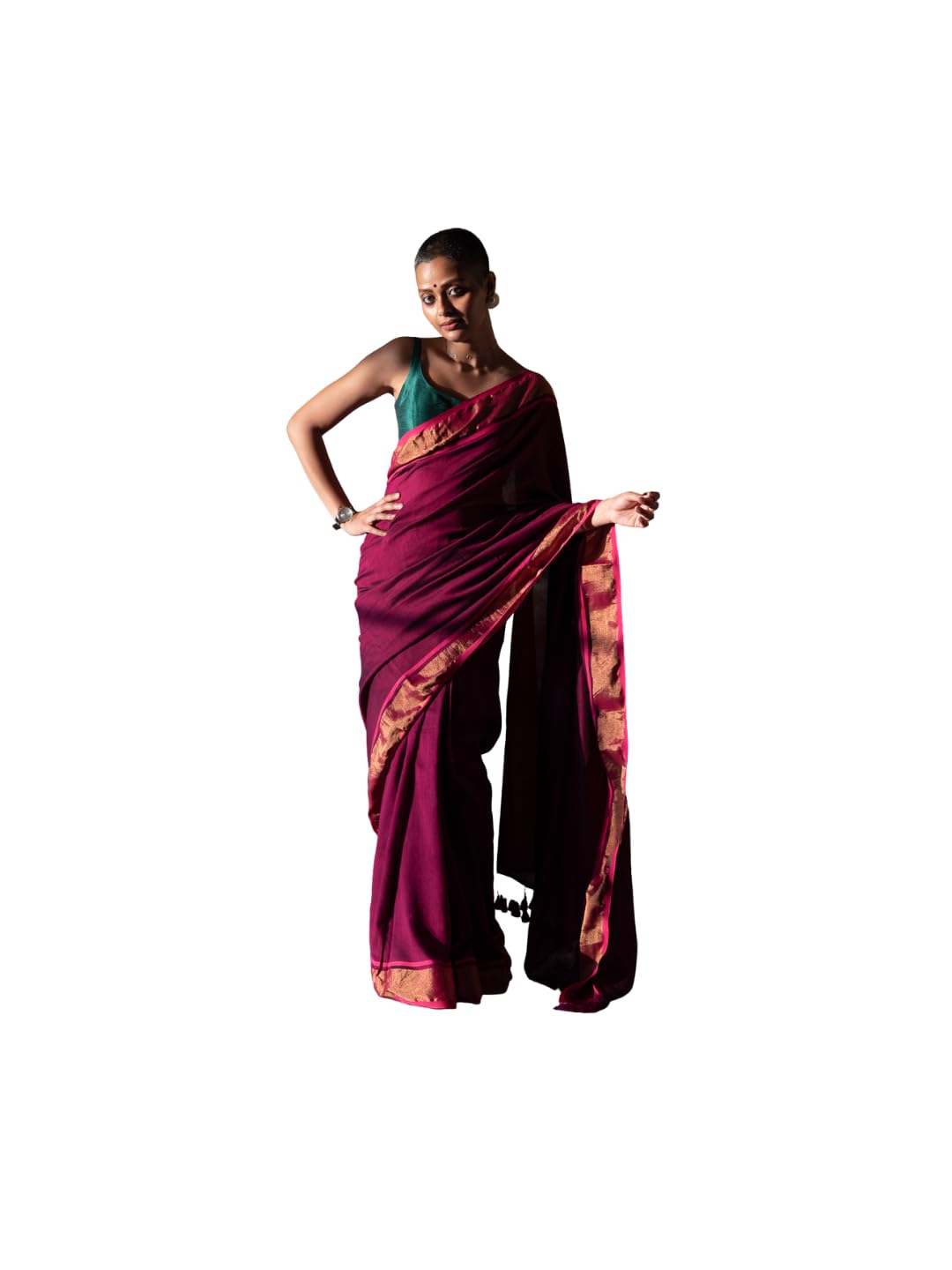 Maroon Drum Saree Cotton Saree - Maroon-image-28