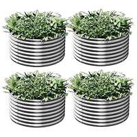 Bvewg 4er-Set 60 x 60 cm rundes verzinktes Hochbeet für den Außenbereich, Metall-Hochbeet für Gemüse, Stahl-Hochbeete für den Garten, oberirdisches Gartenbeet für Blumen