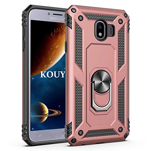 KOUYI Funda Samsung Galaxy J4 2018,Armor Carcasa con 360 Anillo iman Soporte Hard PC y Silicona TPU Bumper antigolpes Fundas Carcasas Case para Samsung Galaxy J4 2018 (Oro Rosa)