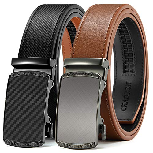 Belts Men, CHAOREN Leather Ratchet Belt 2 Pack with Click Sliding Buckle 1 3/8