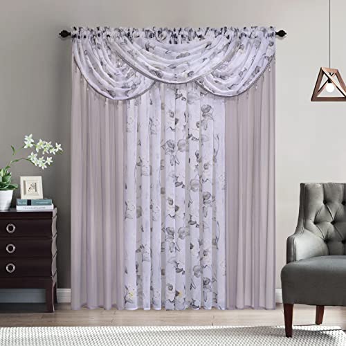 Sapphire Home Floral Sheer Curtains - Multicolor Flower 4 Panels