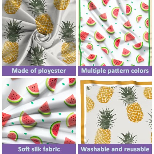 2PCS Scarf Silk Feeling Satin Head Hair Wrap Lightweight Large Square Fashion Cute Aesthetic 27.5 Inches for Women-Fruit3