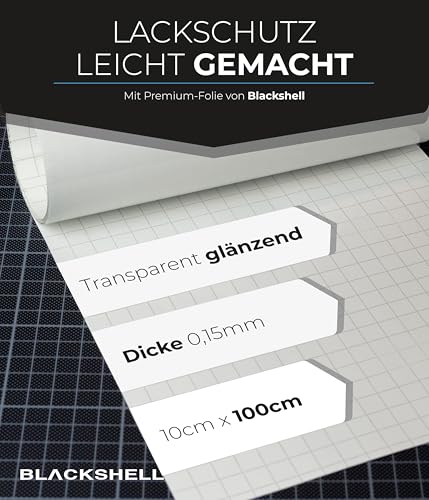 Blackshell® Universal Lackschutzfolie transparent 10cm x 100cm Folie selbstklebend als Auto Folie, Motorrad Folie, Fahrrad Schutzfolie - universal einsetzbar auf Allen glatten Oberflächen