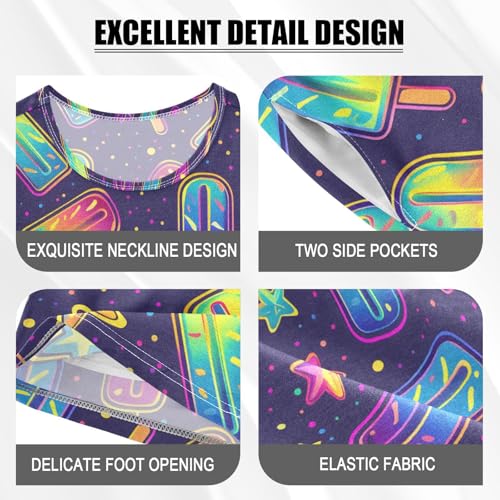 ALAZA Neon Star Ice Cream Pajamas Short Sleeve 2 Piece Sleepwear Top and Bottom Pajama Set Unisex4