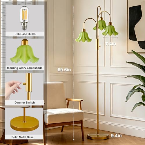Image of Lightdot 70IN Flower Floor Lamp for Living Room, 3 Pole Dimmable Tree Floor Lamps with 3000K Bulb Included for Wedding /Party, Unique Floral Tall Lamp with 5Lbs Heavy Base for Bedroom /Sofa-Green