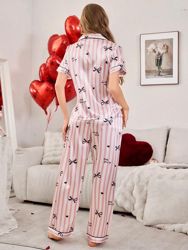 Image of Night Suit for Women with Full Sleeve Button-Down Top with Pant Dress for Woman, Cotton Night Dress for Woman, Two-Piece Loungewear Set