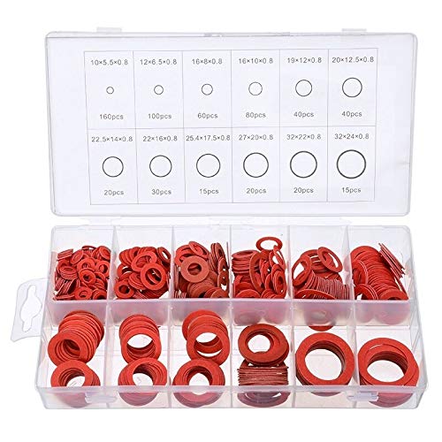 Rondelles Joint, 600pcs 12 Tailles Rouge Acier Papier Fibre Plat Rondelle Kit Isolation Rondelle Joint Écrou Boulon Ensemble Plat Anneau Joint Assortiment Kit Dur