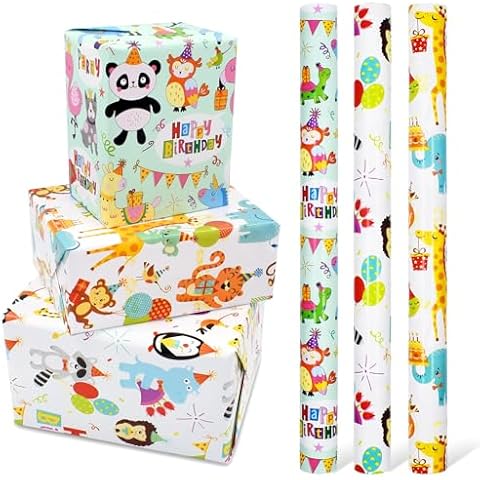 3 Rolls Animal Birthday Gift Wrapping Paper Cover