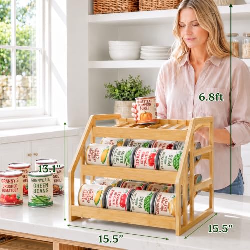 HOMESTEAD-Bamboo-Can-Organizer-for-Pantry-3-Tier-Rack-with-Adjustable-Dividers-Gravity-Feed-Canned-Goods-Organizer-36-Cans-Soda-Storage
