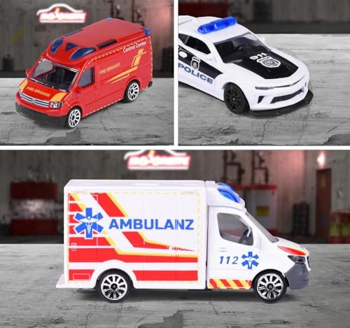 Majorette - SOS Spielzeugauto-Set – 3 zufällige Einsatzfahrzeuge der S.O.S. Cars Edition, für Kinder ab 3 Jahren, Rettungsfahrzeuge Spielset