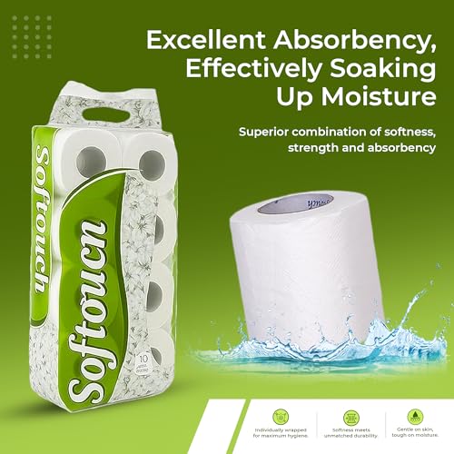 Image of Softouch 2 Ply Toilet Paper Tissue Roll Family Pack 10-in-1 (240 Sheets Per roll)